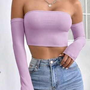 SHEIN Lilac Off-Shoulder Ribbed Crop Top